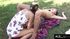 Two skinny sexy babes have amazing lesbian party outdoors